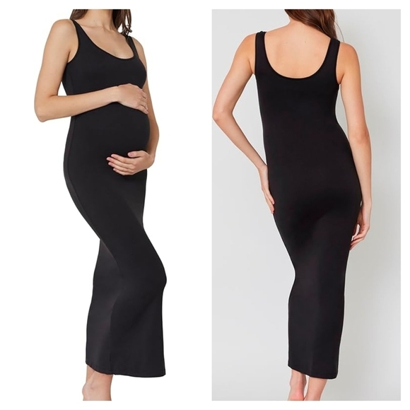 Bumpsuit Black Maternity Midi Dress Sm Bodycon Stretch Minimalist Pregnancy - Picture 6 of 6